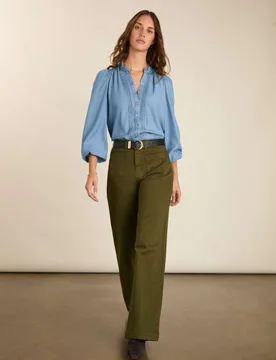 High Waisted Wide Leg Jeans Olive female - Baukjen - FashionsVida