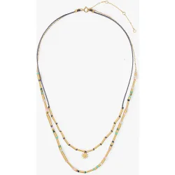 Collar de plata de ley bañado en oro de 18 k doble con cuentas decorativas