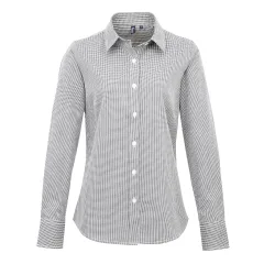 Womens/ladies Microcheck Long Sleeve Shirt (Black/white) Cotton - Size 2xl