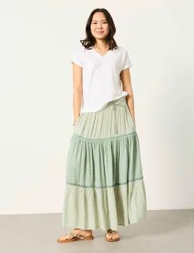 Printed Maxi Tiered Skirt Green Mix female - Fatface - FashionsVida