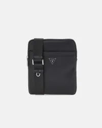 Borsa a tracolla nera in similpelle con logo metallico frontale