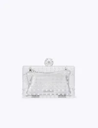 Metallic Diamante Chain Strap Clutch Bag Silver female