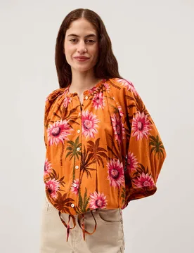 Cotton Rich Floral Tie Detail Blouse Orange Mix female - Monsoon - FashionsVida