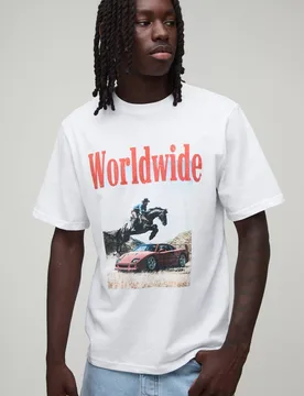 Herren Weißes Regular-Fit-T-Shirt Mit Weltweitem Western-Grafikdruck White Größe XL - boohooMAN - FashionsVida