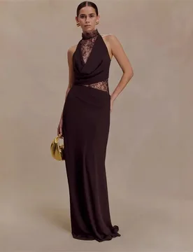 Brown Lace Prom Dress Sexy High Neck Sleeveless Long Party Gown Sheer Back Formal Wedding Guest Birthday Evening Gown Robe - Aliexpress - FashionsVida