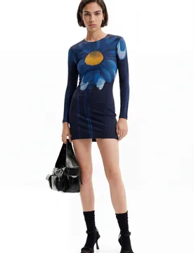 Mini robe tissu côtelé marguerite BLUE XS female - Desigual - FashionsVida
