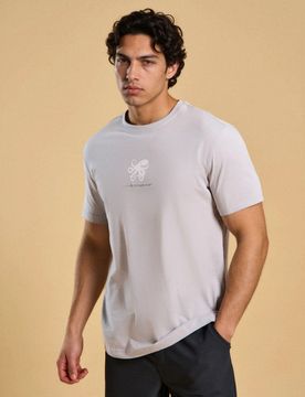 T-shirt in cotone con stampa di polpo - grigio chiaro