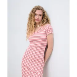 Vestido de punto de manga corta con rayas canalé