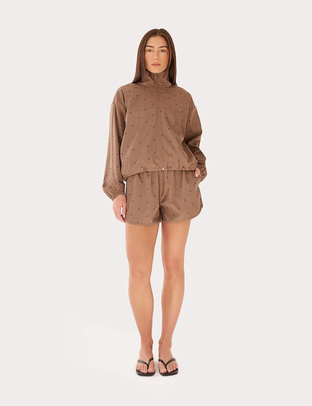 Polka Dot Funnel Neck Jacket Brown female - 4th & reckless - FashionsVida