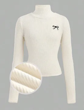 Top de capa base ajustada con textura de punto de cuello alto informal para niñas preadolescentes, versátil para otoño/invierno - Shein - FashionsVida