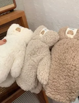 Women's Kawai Bear Autumn Winter Riding Fleece Thickened Warm Winterproof Lamb Fleece Bear's Label Gloves Fashion Color Simple - Aliexpress - FashionsVida