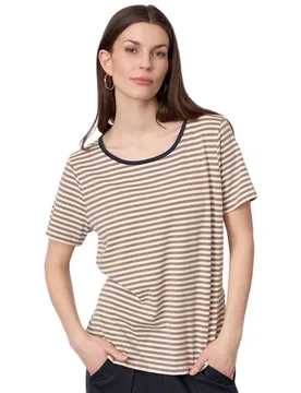 Cecilie Short Sleeve T-shirt Plum Stripe M Women - Redgreen - FashionsVida