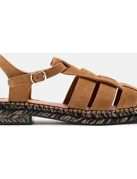 Alpargatas de mujer tipo cangrejera en piel de serraje y suela bicolor - Naguisa - FashionsVida