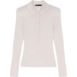 Jersey de mujer de lana y seda acanalado con cuello polo