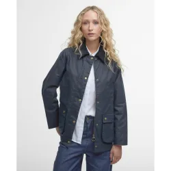 Chaqueta encerada de cuatro bolsillos de con cuello de cordón tradicional