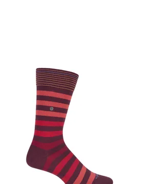 Pair Red Blackpool Multi Striped Cotton Socks Men's 6.5-11 Mens - - Red - Size: 6.5-11 Mens - Burlington - FashionsVida