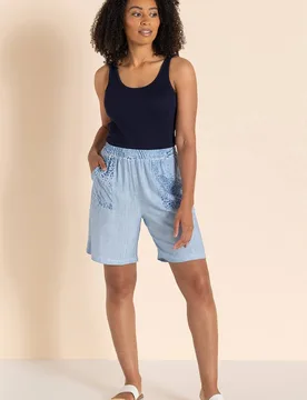 Women's Animal Print Pull On Linen Blend Shorts in Light Blue Size: 18 - Light Blue - Size: 18 - Klass. - FashionsVida