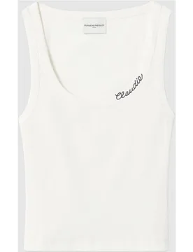Top de mujer de algodón con tirantes, ajustado y bordado en contraste - CLAUDIE PIERLOT - FashionsVida