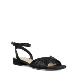 Womens Ladies Naxxos - Ankle Strap Embellished Sandals - Black Fabric - Size Uk 3