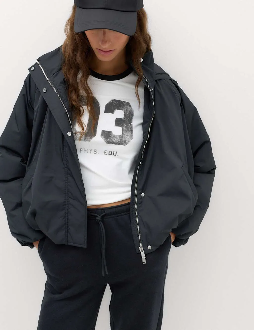 Hooded Tech Bomber Jacket Black female - M&S - FashionsVida