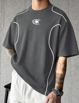 Camiseta de manga corta cómoda para hombre con rayas de color contrastante en los laterales, estampado de estrella americana, cuello redondo, para fi - Shein - FashionsVida