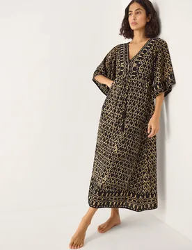 Animal Print V-Neck Midi Kaftan Dress Black Mix female - Monsoon - FashionsVida