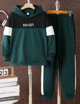 Conjuntos de sudadera con capucha de manga larga y pantalones de chándal casuales, cómodos y frescos para hombres y niños, para la escuela, el camp - Shein - FashionsVida