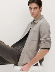 Cotton Blend Pique Overshirt Mushroom male