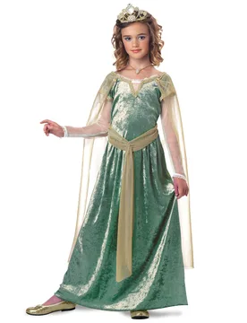 Königin Guinevere Kostüm für Mädchen grün-goldfarben - female - KARNEVAL-MEGASTORE - FashionsVida