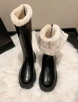 Botas altas por encima de la rodilla para mujer, botas de montar con suela gruesa, botas con forro cálido de ajuste ceñido para otoño/invierno - Shein - FashionsVida