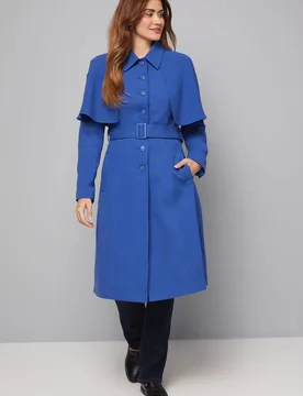 Womens Collarless Cape Coat - Blue - Size 14 Uk - Wallis - FashionsVida