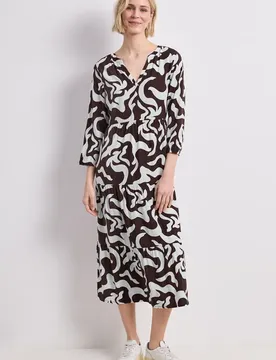 Midi-Kleid mit Split Neck und Print female Braun