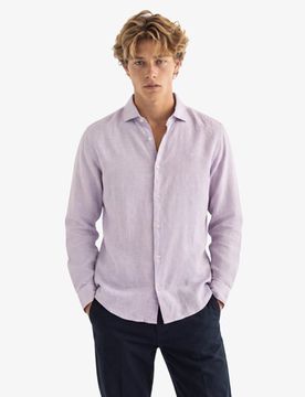Superdry Herren Riviera Leinenhemd mit Langen Ärmeln Purple - Größe: Xxxl