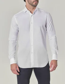 Camicia bianca in puro cotone con micro armatura a rombi e colletto alla francese - Ashki.i - FashionsVida