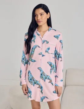 Whale Print Nightshirt Pink female - Chelsea Peers - FashionsVida