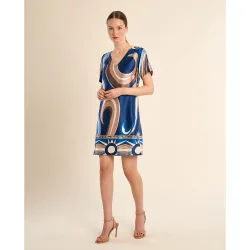Vestido corto de manga corta estampado fantasía