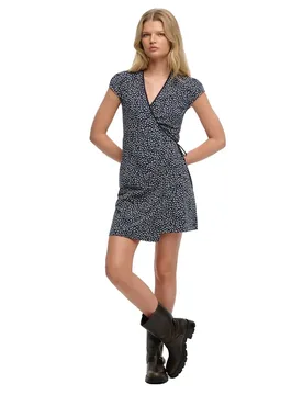 Robe à Manches Courtes Athletic Essential Wrap Navy Ditsy S - Superdry - FashionsVida