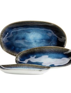 Servierplatten-Set, Steinzeug Frozen blau
