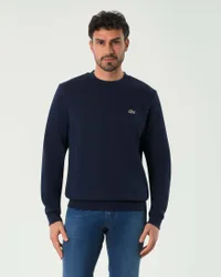 Felpa blu girocollo in puro cotone con logo coccodrillo verde