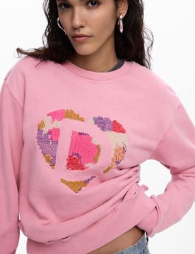 Sudadera logo cuentas, Mujer, Algodon, Rojo, XS