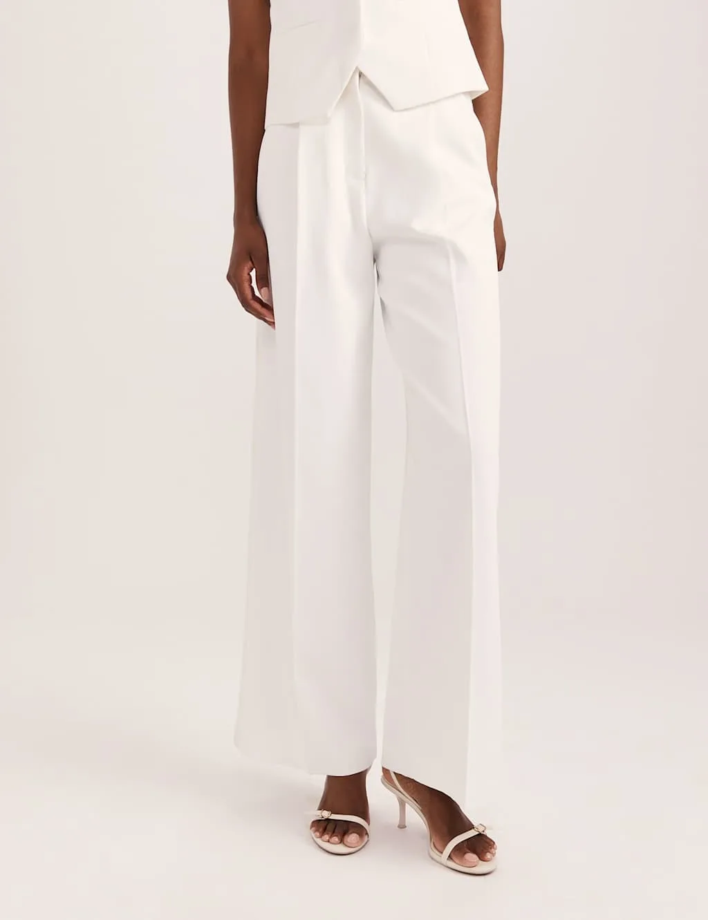 Pleat Front Tailored Trousers White female - Saba - FashionsVida