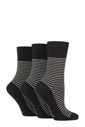 Women's 3 Pair Cotton Patterned and Striped Socks Fine Stripe Black 4-8 Ladies - Black - Size: Small
