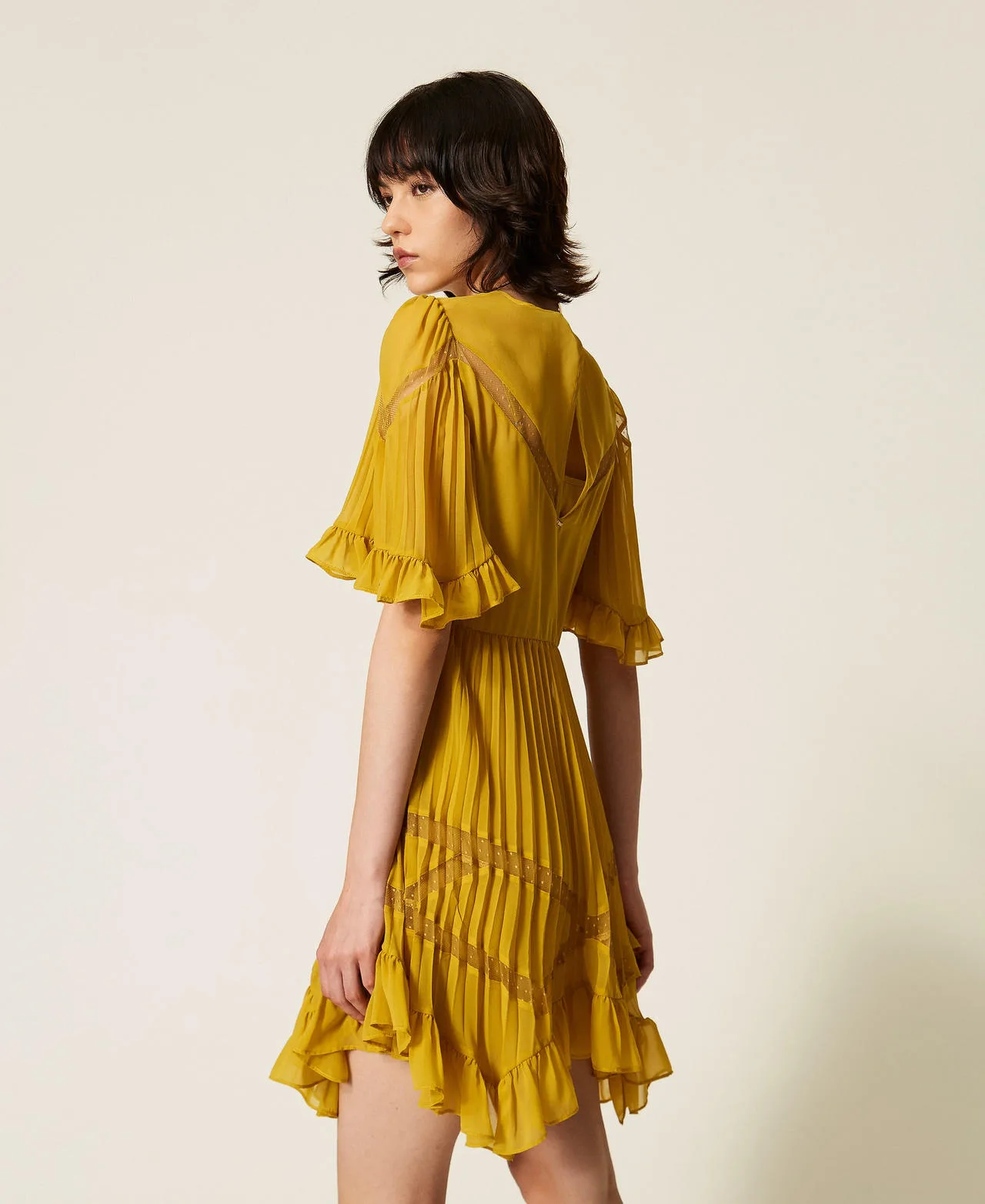 Robe courte en mousseline plissée avec tulle - TWINSET - FashionsVida