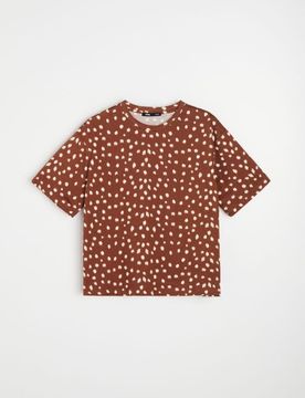 T-shirt in cotone a pois - marrone dorato