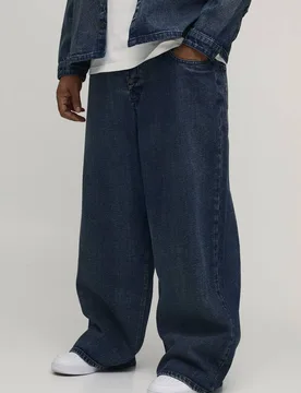 Herren Plus Extreme Gewaschene Super Baggy Jeans Hosen Washed Blue Größe 38 - boohooMAN - FashionsVida