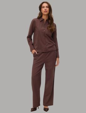 Pantaloni Wide Leg Cotton Linen Vita Medio Elasticizzata
