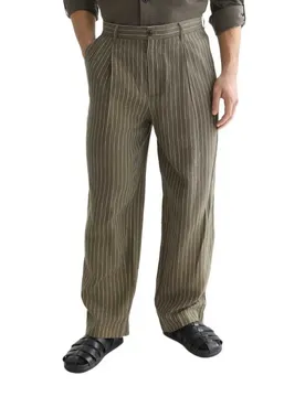 Pantaloni Chino 18311 Linen Loose Straight Fit Garden Green Pinstripe 29