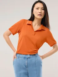 Poloshirt Wellenkante, normale Größen, Farbe Orange, 40, Hingucker: Wellenkante hautsympathische Viskose Damen