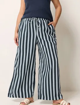 Women's Stripe Wide Leg Trousers in Blue Size: 20 - Blue - Size: 20 - Yours - FashionsVida