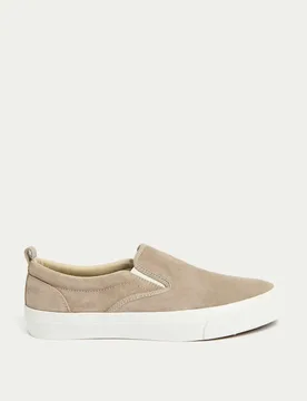 M&S Suede Slip-On Pumps Stone male - M&S - FashionsVida